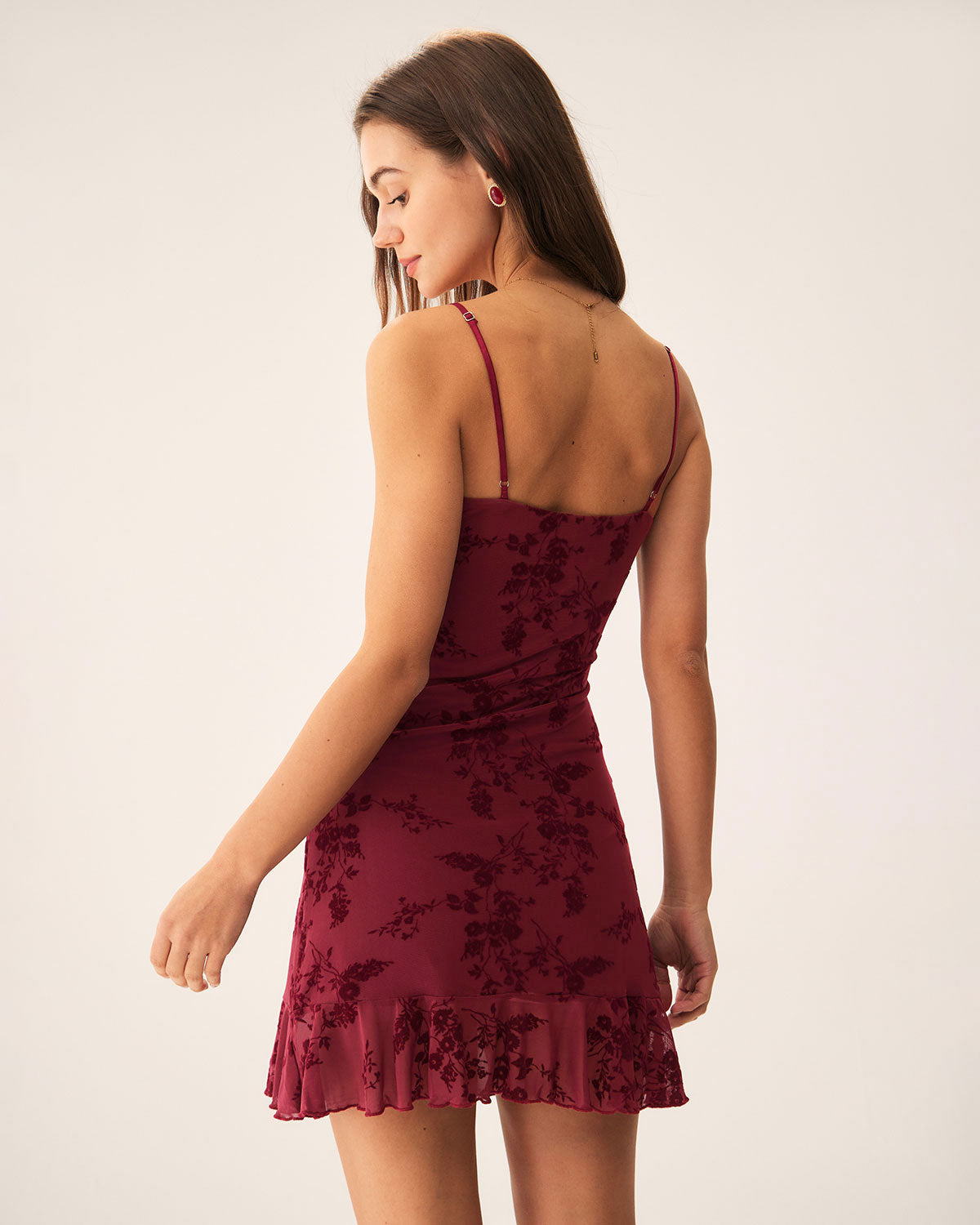 Červené květinové minišaty ze síťoviny s ramínky