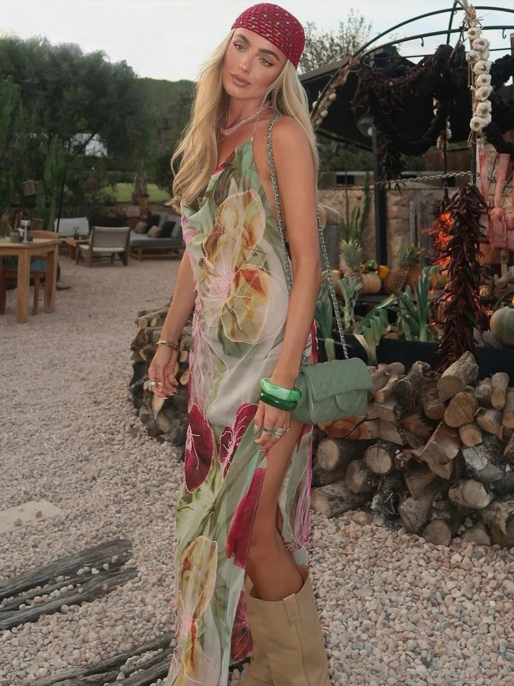 Maxi šaty s odhalenými zády a šifonem Isla