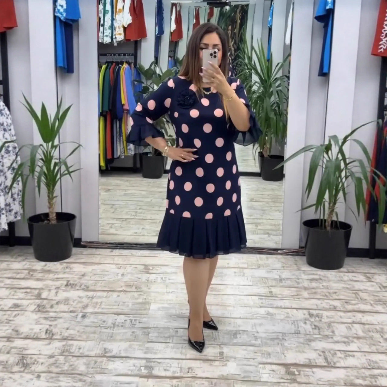 Naoomie | Pleated Polka Dot Dress