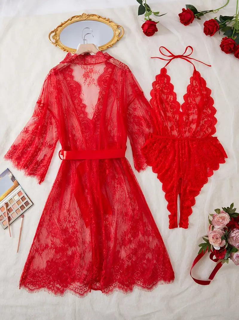 Feminine Lace Bodysuit – Deep Cut Elegance