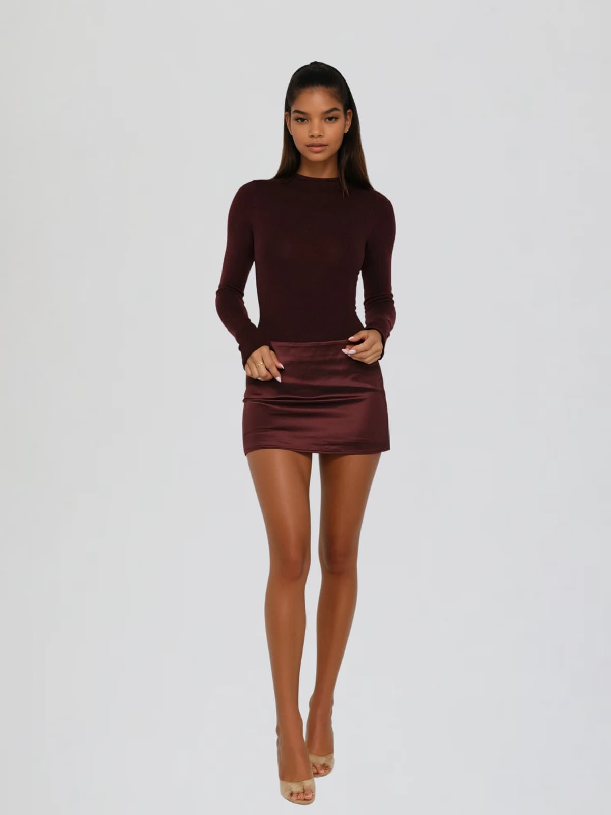 Minišaty s dlouhým rukávem Majora ve vínové barvě