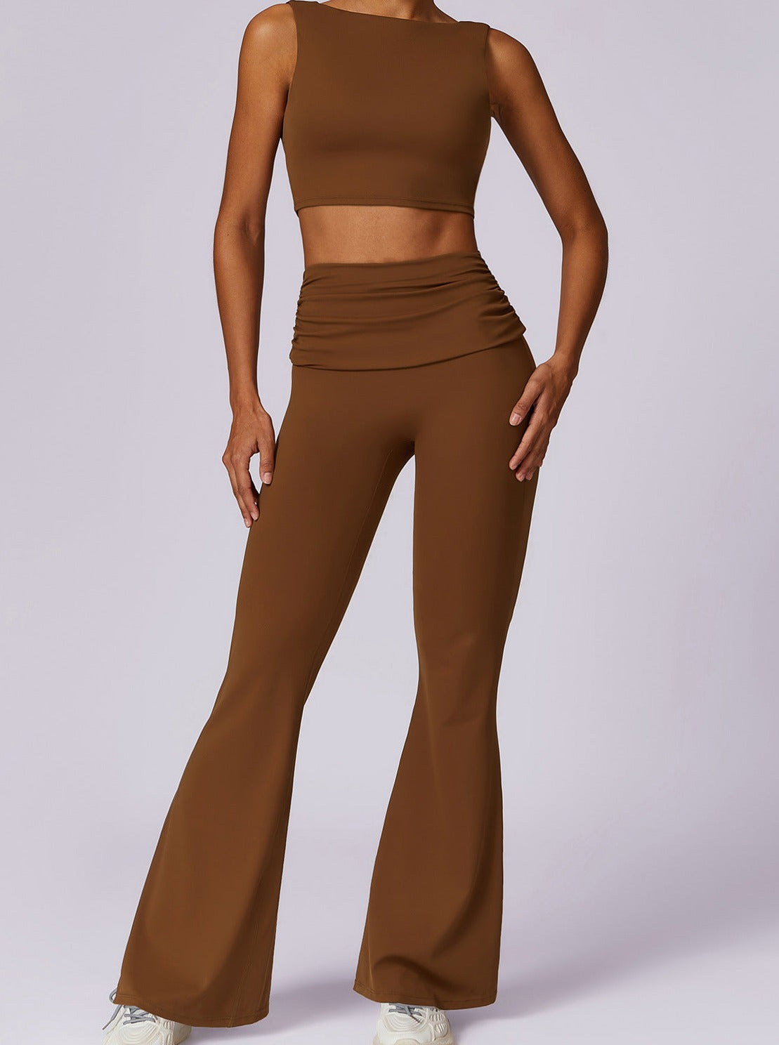 Hochtaillierte Schlaghose v Mokka-Braun