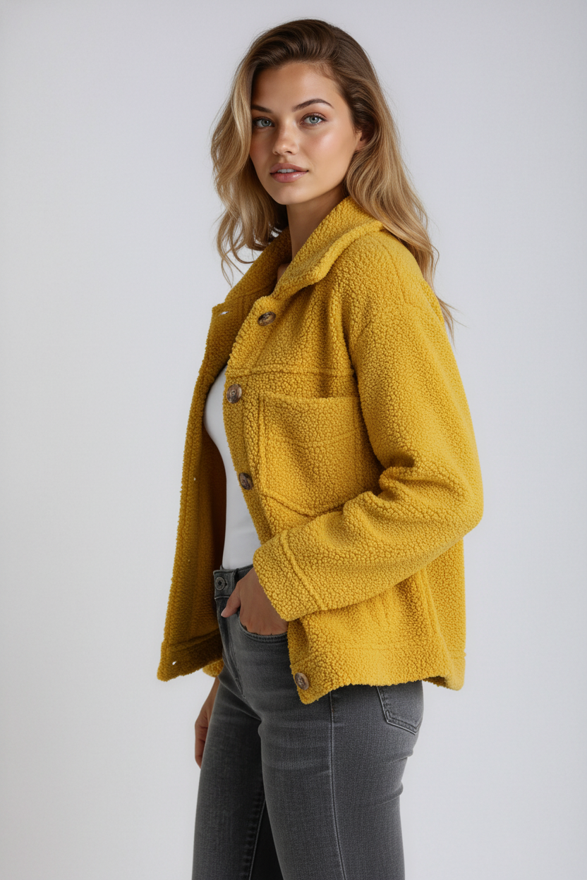 Plyšová bunda | Měkká bunda s knoflíky a kapsami