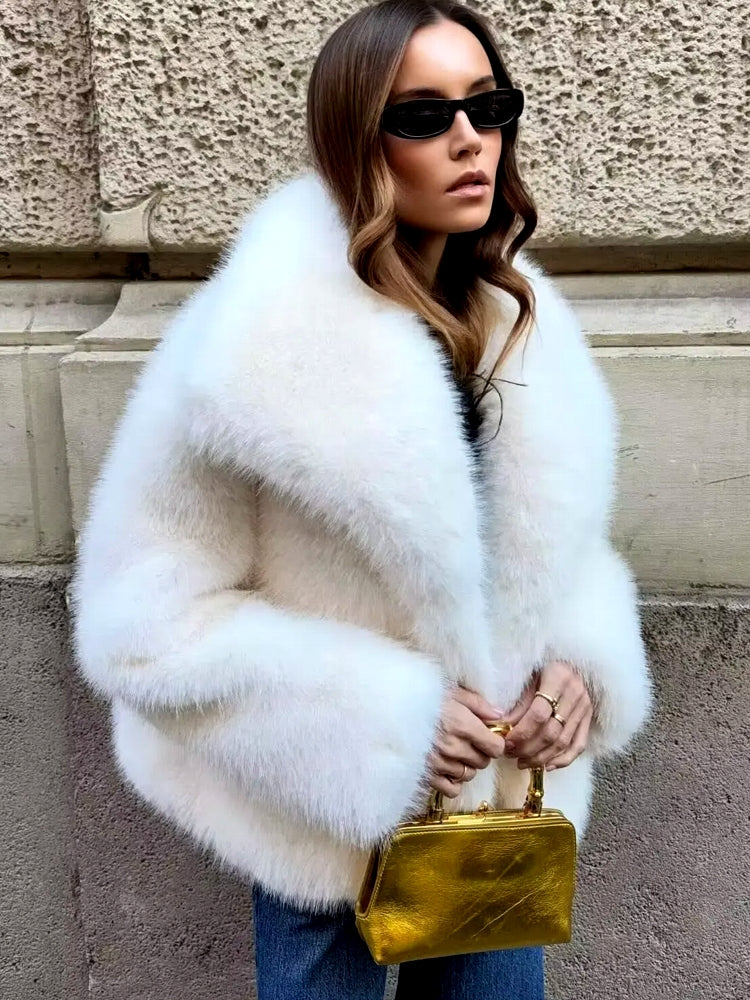 Zimní kožešinová plyšová nadýchaná bunda kabát svrchní oblečení