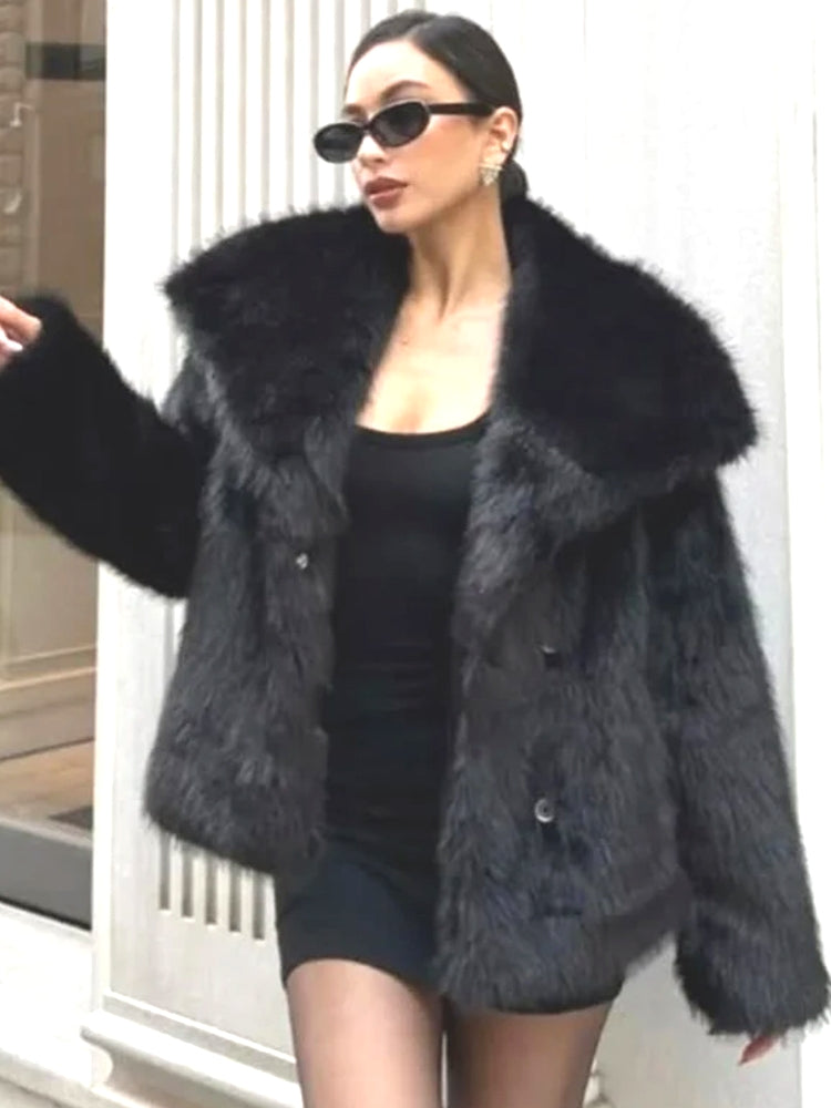 Zimní kožešinová plyšová nadýchaná bunda kabát svrchní oblečení