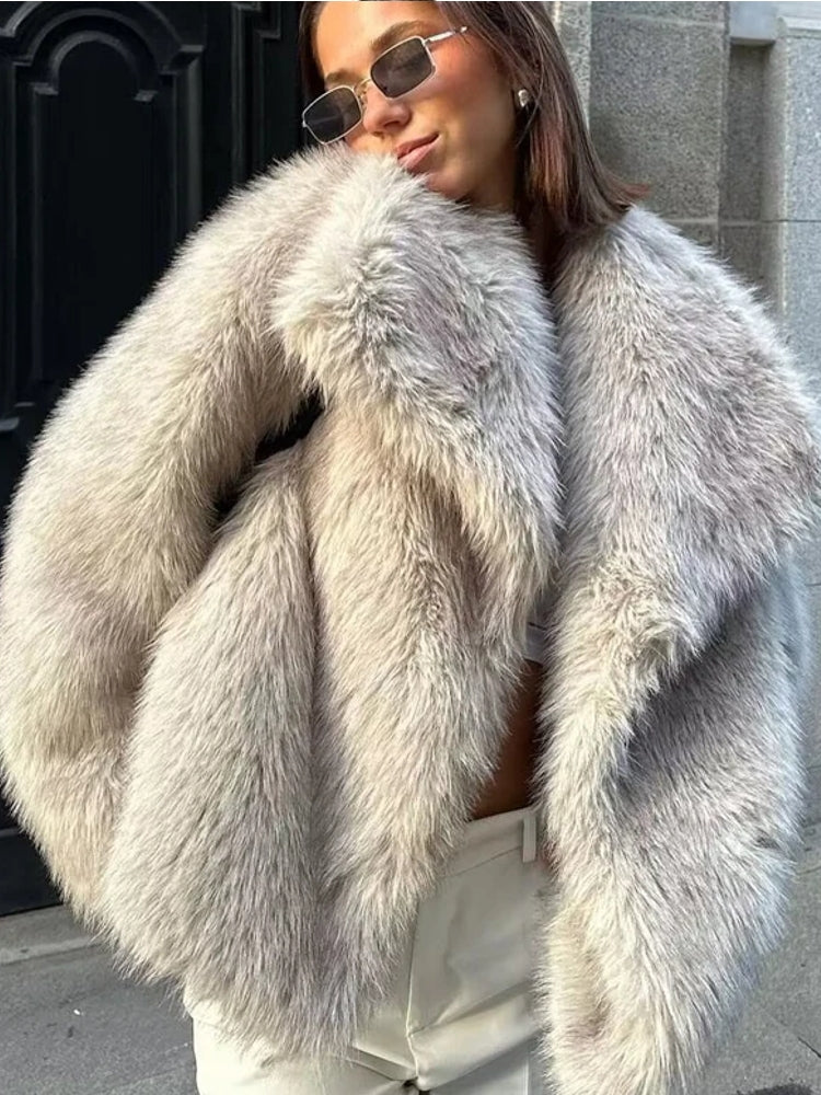 Winter Fur Plush Fluffy Jacket Coat Outerwear