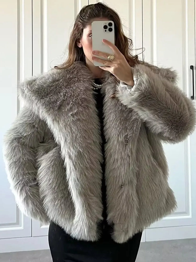 Winter Fur Plush Fluffy Jacket Coat Outerwear