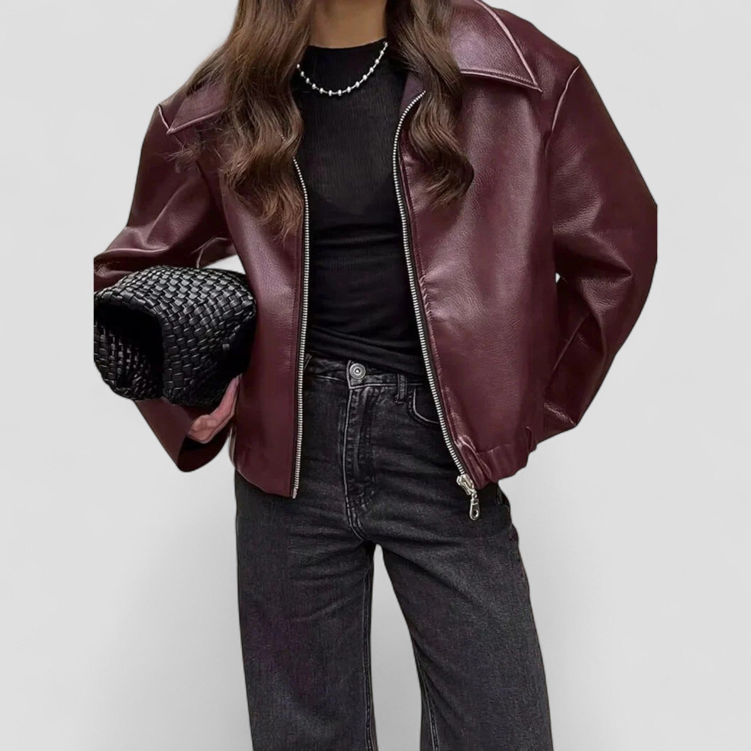 Zorielle™ - Stylová lesklá bunda z oxblood