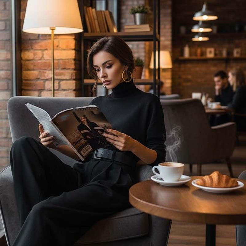 Elegantní dámská souprava – rolák a kalhoty s vysokým pasem 